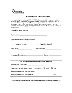 Request for Paid Time Off Form