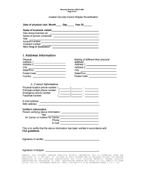 Aviation Security Known Shipper Reverification Form