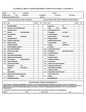 YA Special Regulations Equipment Compliance Form