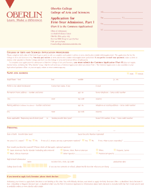 Oberlin College Application for Fee