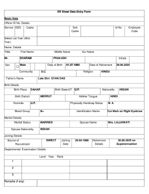 Employee Record Sheet Data Entry Form