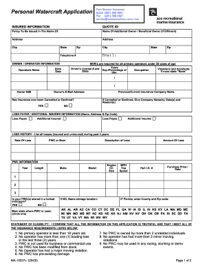 Personal Watercraft Insurance Application