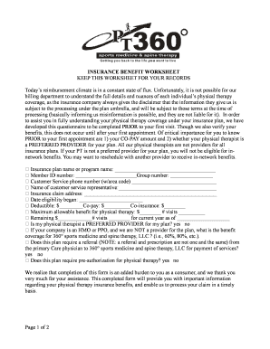 Insurance Benefit Worksheet