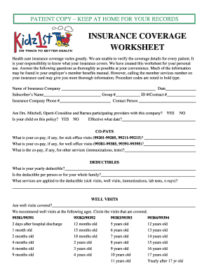 Health Insurance Coverage Worksheet