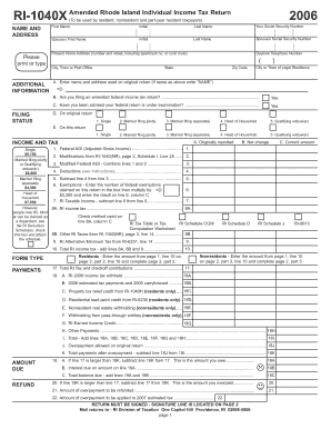 Rhode Island Amended Individual Income Tax Return