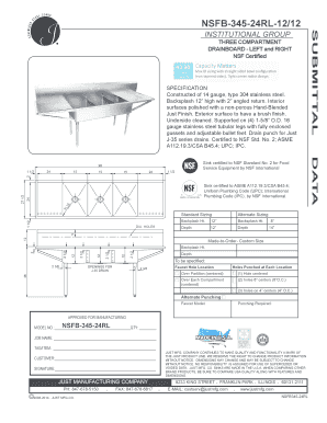 NSF Certified Three Compartment Drainboard Sink Specification