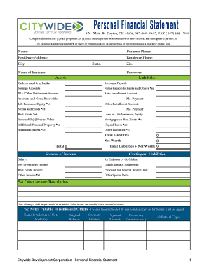 Citywide Development Corporation Personal Financial Statement