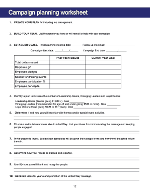 United Way Campaign Planning Form