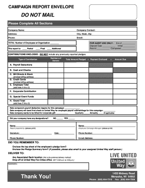 United Way Campaign Report Envelope