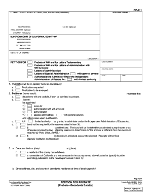 California Petition for Probate of Will