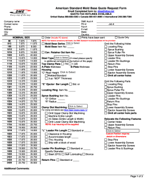 American Standard Mold Base Quote Request Form
