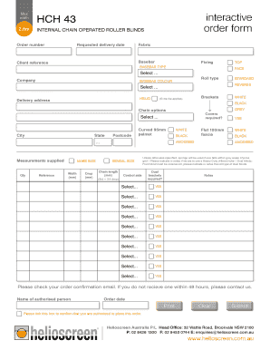 Helioscreen Roller Blinds Order Form