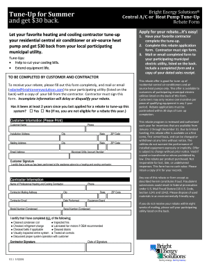 Bright Energy Solutions A/C Tune-Up Rebate Form