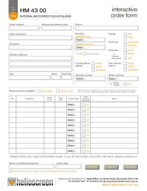 Internal Motorised Roller Blinds Order Form