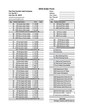 2016 Order Form