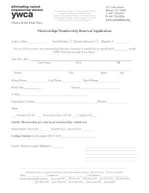 YWCA Elmira Membership Application