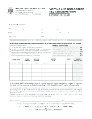 Ocean County College Summer Registration Form