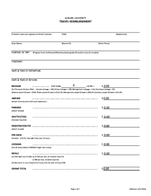 Auburn University Travel Reimbursement Form