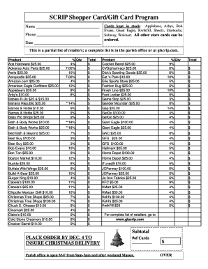 SCRIP Shopper Card/Gift Card Program Order Form