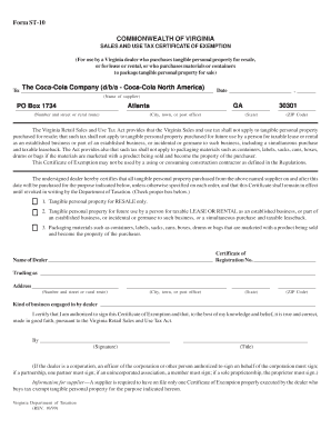 Virginia Sales and Use Tax Certificate of Exemption