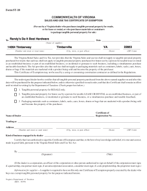 Virginia Sales and Use Tax Certificate of Exemption