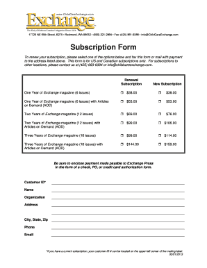 ChildCareExchange Magazine Subscription Form