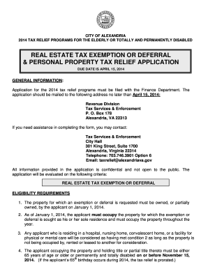 2014 Alexandria Tax Relief Application
