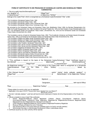 Scheduled Castes and Tribes Certificate