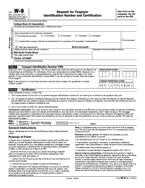 IRS Form W-9 Request for Taxpayer Identification Number and Certification