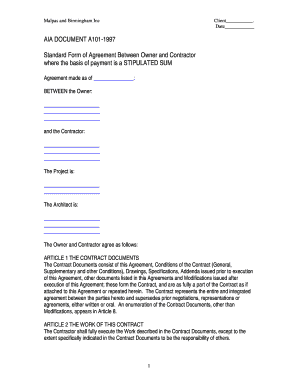 AIA Document A101-1997 Standard Form of Agreement