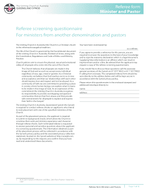 Referee Screening Questionnaire for Ministers and Pastors