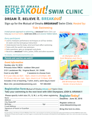 Mutual of Omaha Breakout Swim Clinic Registration Form