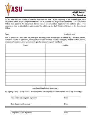NCAA Staff Roster Declaration