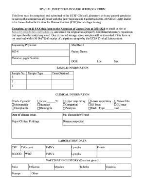Special Infectious Disease Serology Form