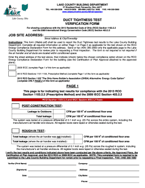 Duct Tightness Test Verification Form