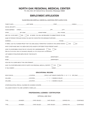 North Oak Regional Medical Center Employment Application