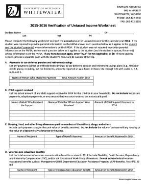 2015-2016 Verification of Untaxed Income Worksheet