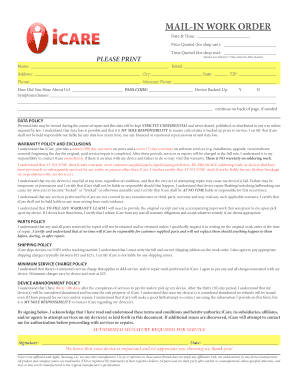 iCare Mail-In Work Order