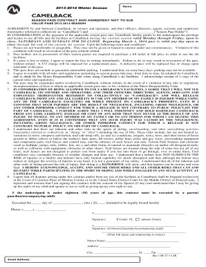 Camelback Season Pass Contract and Agreement Not to Sue