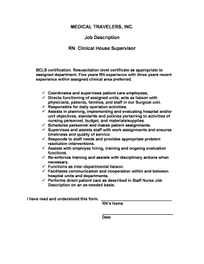 RN Clinical House Supervisor Job Description