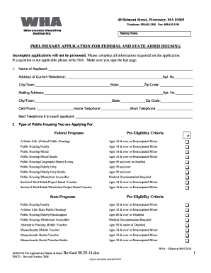 Preliminary Application for Federal and State Aided Housing