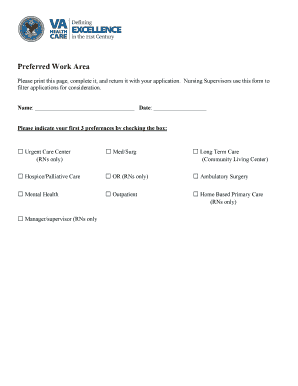 Nursing Work Area Preference Form