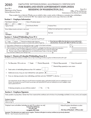 Maryland Employee Withholding Allowance Certificate