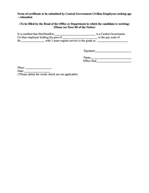 Certificate for Age Relaxation