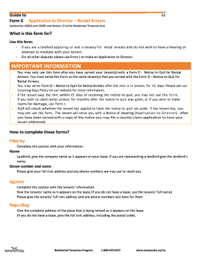 Form K Application to Director – Rental Arrears