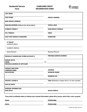 Residential Service Consumer Credit Information Form