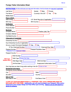 Foreign Visitor Information Sheet