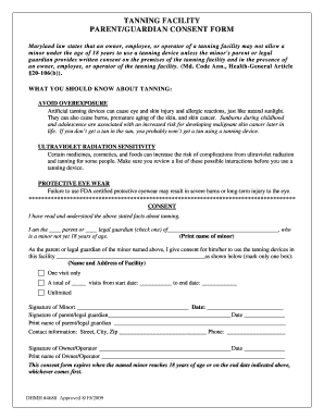 Maryland Tanning Facility Parent Consent Form