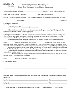 For Rent By Owner Lease Listing Agreement
