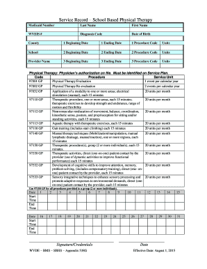 Service Record – School Based Physical Therapy